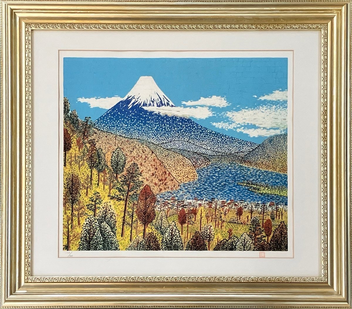 山下清 刺繍画 】 富士白砂青松図 蔵出 43×34cm M0805C