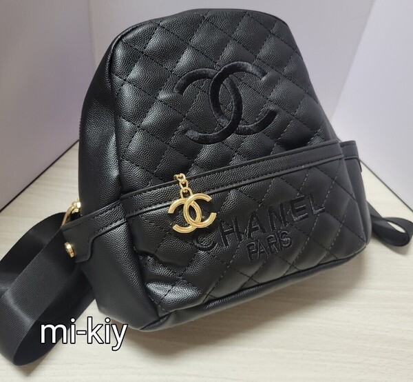 シャネル CHANEL ノベルティ リュック リュックサック ショルダーバッグ バッグ PUレザー 黒 刺繍入 非売品