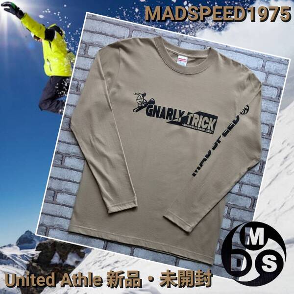 ※限定特価!【MADSPEED】趣味Tシャツ スノーボード スケートボード スノボーファッション ver 長袖 サンドカーキ Mサイズ 男女兼用