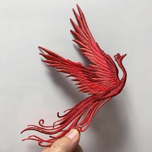2点セット ワッペン アイロン接着 刺繍 ワッペン 鳳凰 鳥 レッド