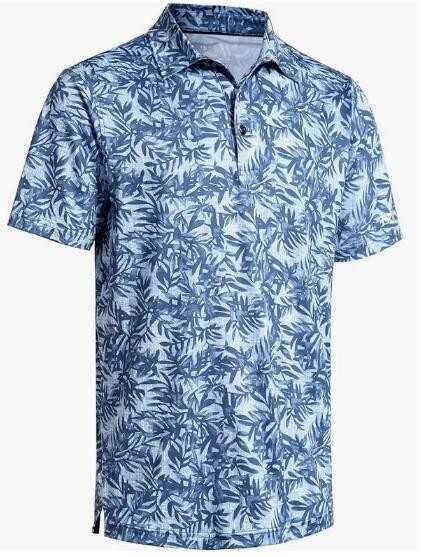 t36【 M 】 半袖 ポロシャツ 薄手 速乾 ボタニカル 植物 アロハ 総柄 メンズ 夏服 ゴルフウェア トップス スポーツ アウトドア
