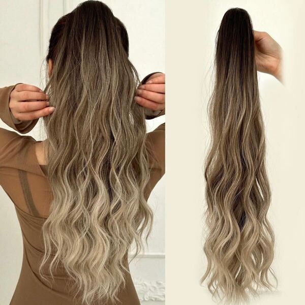 ポニーテールウィッグ ロングウィッグ グラデーションカラー クリップ ヘアアレンジ イメチェン ギャル