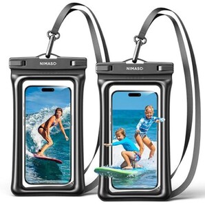 NIMASO スマホ防水ケース 水に浮くタイプ 2枚セット IPX8認定 クリア 顔認証 タッチ可能 iPhone Galaxy Xperia Android対応 ブラック A6