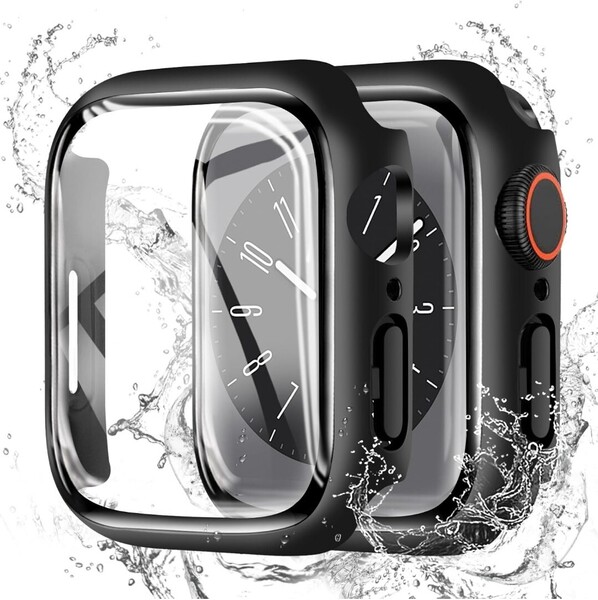 CAERMA 対応 Apple Watch ケース Series 9/8/7/SE2/SE/6/5/4 40mm 防水 PC素材 硬度9H強化ガラス 高透過率 指紋防止 全面保護 ブラックA9