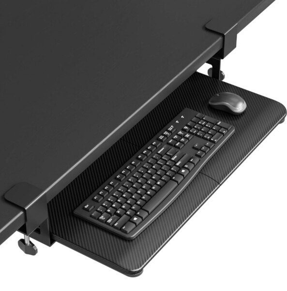 BONTEC(ボンテック) デスク下キーボードトレイ、引き出し式キーボード&マウスプラットフォーム Cクランプ付き、25.5 x 11.8インチ カーボン