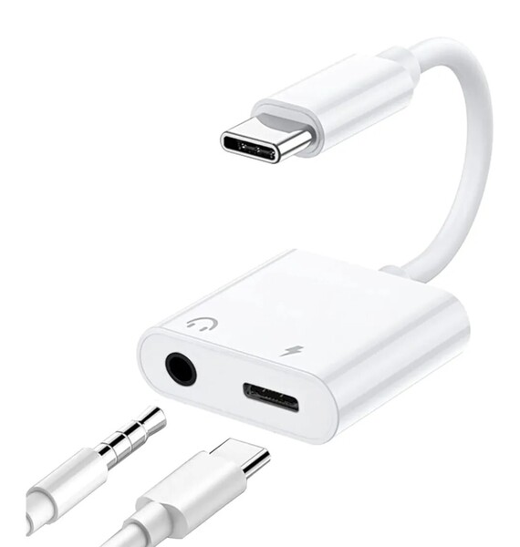 タイプcイヤホンジャック変換アダプタ同時3.5mmにtype-c充電器二股変換器(2in1)ホワイトh22