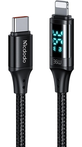 Mcdodo USB-C to ライトニングケーブル 36W PD急速充電 出力スクリーン表示 高速データ転送 i-Phone 充電ケーブル 1.2m ブラックA3