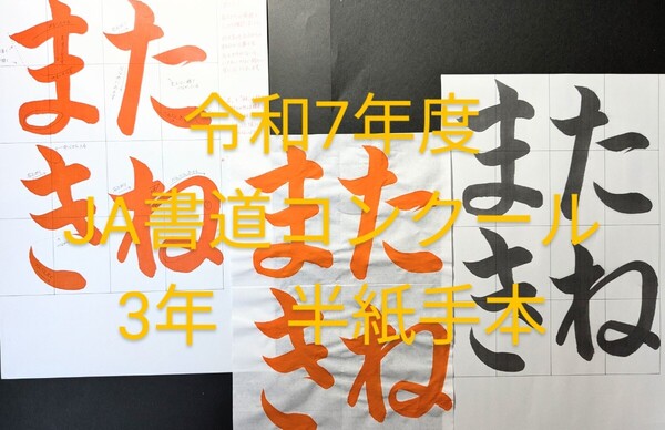 JA共済書道コンクール 手本3枚セット 3年 たねまき 書写 習字 半紙 毛筆