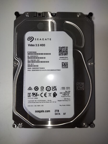 2TB HDD Seagate ST2000VM006 2024年製 CMR 高耐久 24時間稼動 Video 監視カメラ向き SATA/600 ハードディスク 正常品