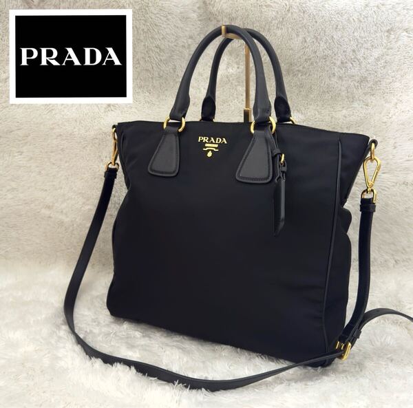 ☆極上美品☆PRADA プラダ サフィアーノレザー ナイロン 2way バッグ ショルダーバッグ ハンドバッグ ブラック