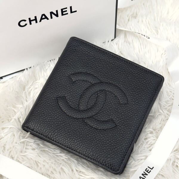 ☆美品☆CHANEL シャネル キャビアスキン ゴールド金具 ブラック ココマーク レザー シリアルシール付き