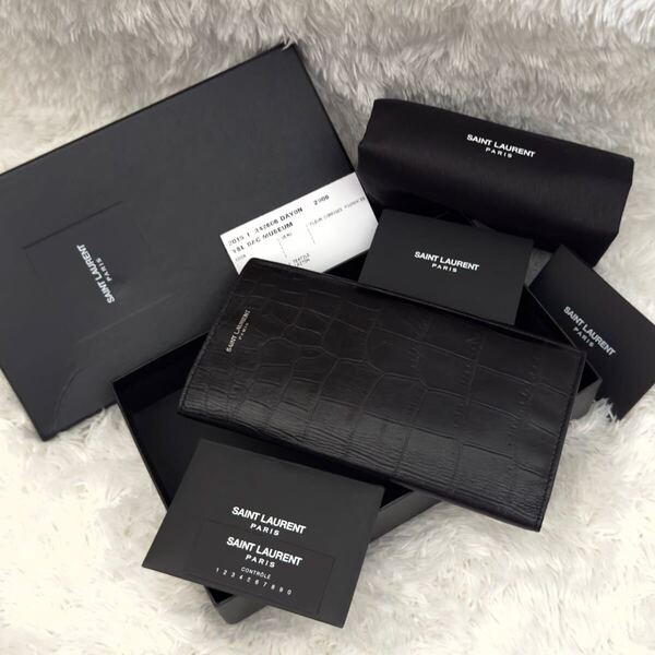 ☆美品☆SAINT LAURENT サンローラン レザー 長財布 ブラック クロコ型押し 付属品完備