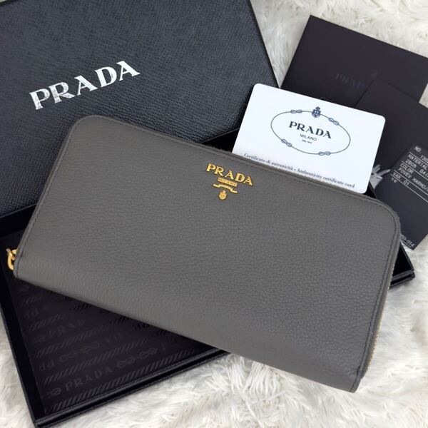 ☆極上美品☆PRADA プラダ 財布 ラウンドファスナー ゴールド金具 シボ革 長財布 ジップアラウンド レザー