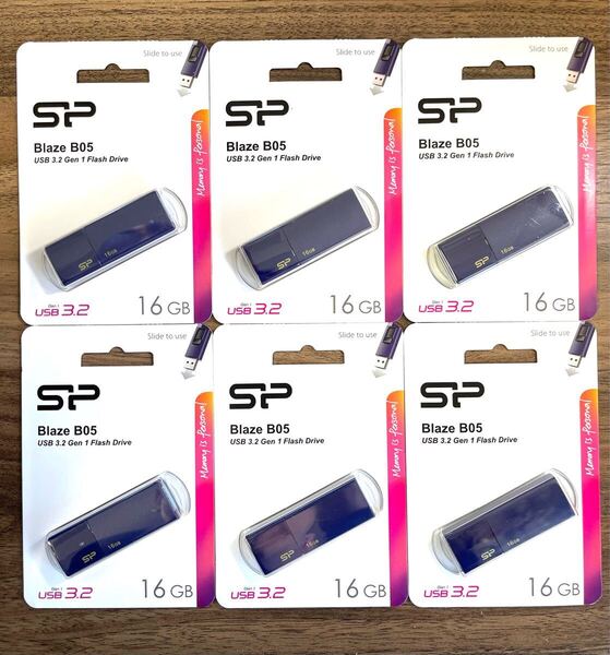 USBメモリー16GB シリコンパワーUSB3.0スライド式(紺)【6個セット】