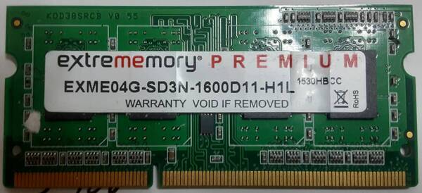 extrememory製中古ノート用メモリ(Princeton PN3/1600L4G) / EXME04G-SD3N-1600D11-H1L / 4GB×1 / PC3L-12800