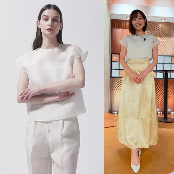 CYCLAS シクラス*24SS シアーシルクブラウス フレンチスリーブ オフホワイト 完売34 定価64,900円 新品同様 美品
