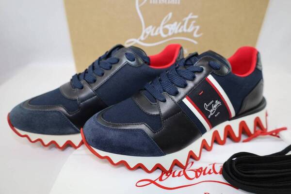 定価15万円 クリスチャンルブタン スニーカー41 26cm NASTROSHARK FLAT 1240610 メンズ ロゴ 厚底 ローカット シューズ 靴 VERSION-NAVY