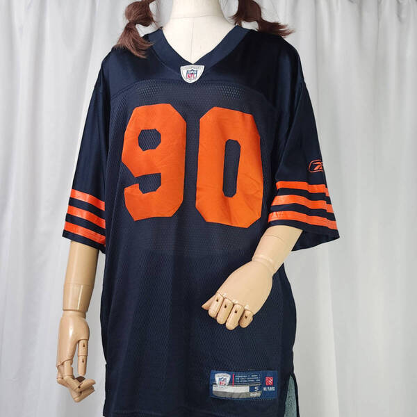 used Sサイズ Reebok リーボック NFL シカゴベアーズ ペッパーズ #90 ゲームシャツ 紺(ネイビー)系 アメフト メッシュ 古着 ユニフォーム