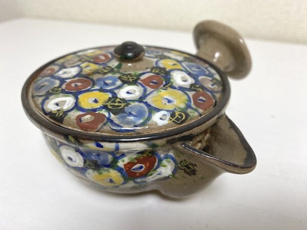 送料無料■【九谷 龍山 造】色絵 菊文宝瓶 九谷急須・茶注・手抓壺 煎茶道具 茶具 茶器