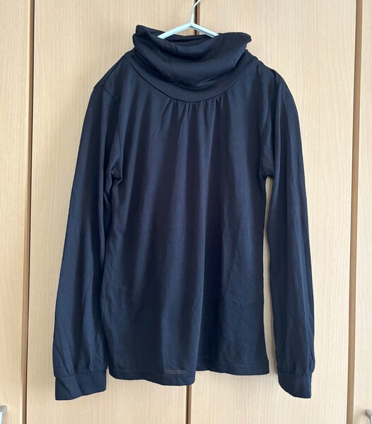 ☆【DREA my MINX】カットソー 黒 長袖 ハイネック くしゅくしゅ サイドギャザー レーヨン混 袖リブ レディース☆