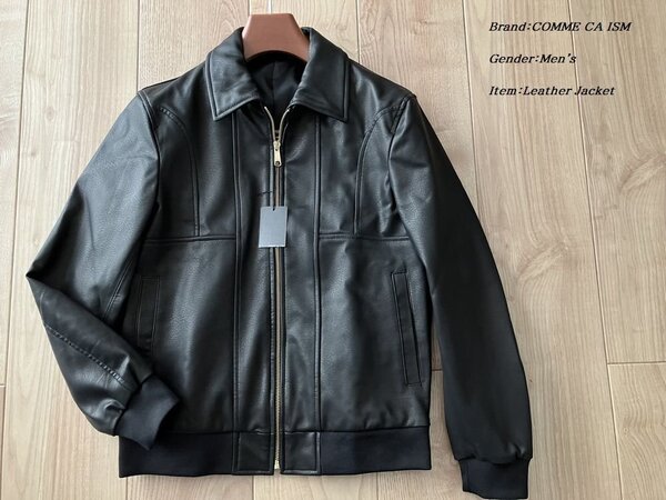 新品 未使用 定価4万円 COMME CA ISM MEN コムサイズム メンズ エコレザージャケット ブルゾン ライダースジャケット Mサイズ 黒