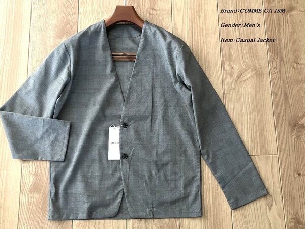新品 未使用 COMME CA ISM コムサイズム メンズ ウォッシャブル ノーカラー ジャケット グレー Mサイズ