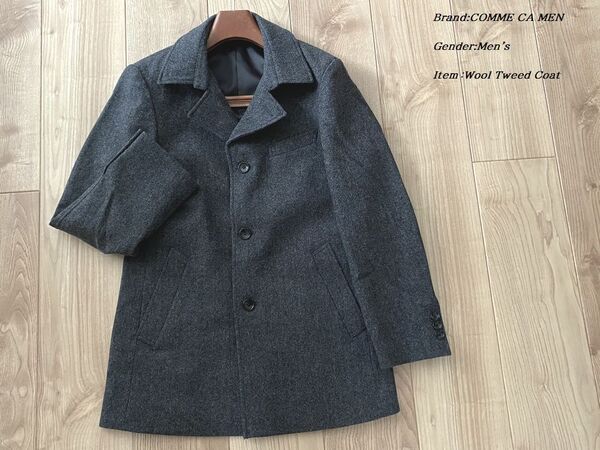 新品 定価5.4万円 COMME CA MEN コムサメン メンズ 英国産ラムウール ネップツイード コート チャコールグレー Lサイズ
