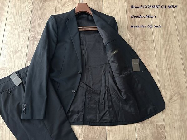 新品 定価9.3万円 COMME CA MEN コムサメン メンズ 日本製 秋冬 ブラック 無地 ギャバジン 2B セットアップ スーツ 3XL~4XLサイズ