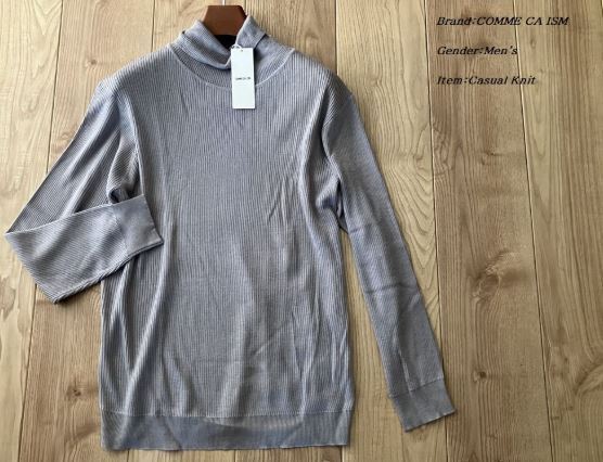 新品 未使用 COMME CA ISM コムサイズム メンズ ウォッシャブル リブタートルネック ニット セーター Mサイズ グレー