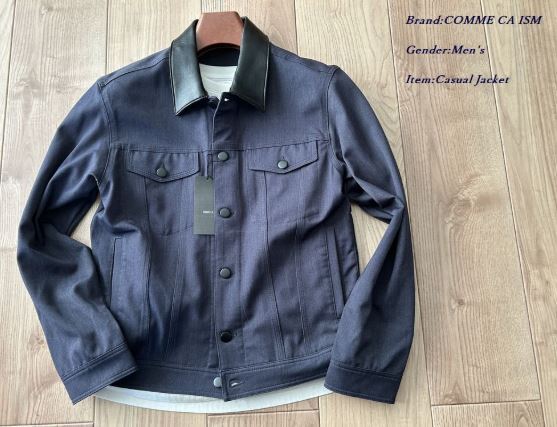 新品 未使用 定価1万円 COMME CA ISM MEN コムサイズム メンズ デニム風 ストレッチ ジャケット ジャンパー ブルゾン ネイビー Sサイズ