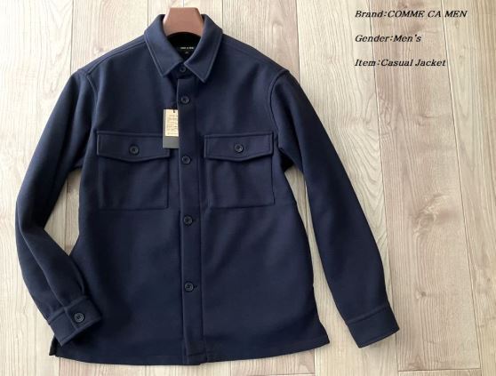 新品 未使用 定価2.5万円 COMME CA MEN コムサメン メンズ ウール風 テックメルトン CPOジャケット ミリタリージャケット ネイビー S