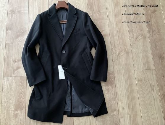 新品 未使用 定価2万円 COMME CA ISM コムサイズム メンズ 厚手 ウールライク シングル チェスターコート ブラック Mサイズ