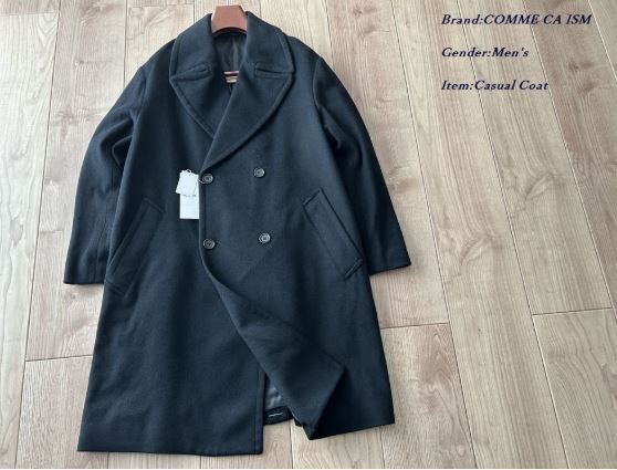 新品 未使用 定価4万円 COMME CA ISM コムサイズム メンズ ウール カシミヤ混 ダブルブレスト Pコート ピーコート ブラック Sサイズ