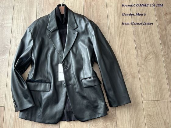新品 定価2万円 COMME CA ISM コムサイズム メンズ エコレザー テーラードジャケット Lサイズ 黑