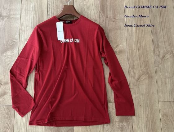新品 未使用 COMME CA ISM コムサイズム メンズ 抗菌・吸湿 ロゴプリント 長袖 Tシャツ レッド Lサイズ