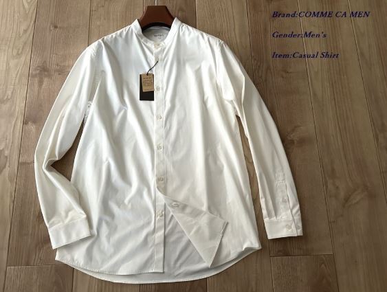 新品 未使用 定価2万円 COMME CA MEN コムサメン メンズ プレーディング 2WAY ストレッチ バンドカラー シャツ ホワイト Sサイズ