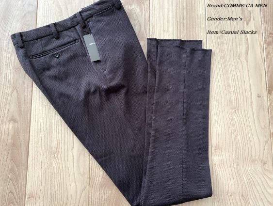 新品 定価2.1万円 COMME CA MEN コムサメン メンズ ツイード ジャージー イージーパンツ スラックス Lサイズ チャコールグレー