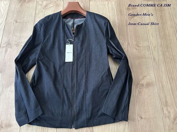新品 定価1.6万円 COMME CA ISM MEN コムサイズム メンズ 日本製 デニム生地 バンドカラー ブルゾン ジャケット ネイビー Mサイズ