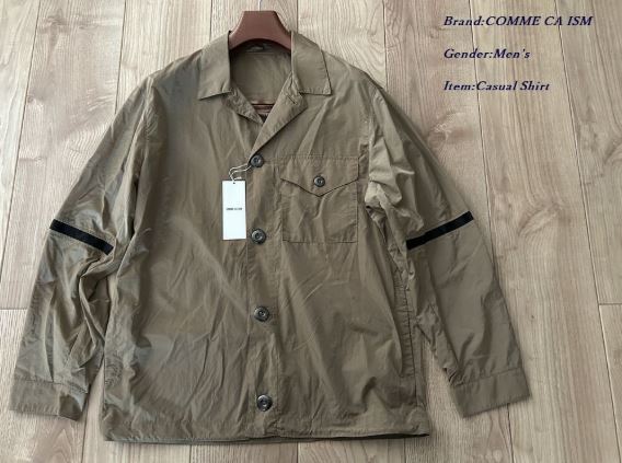 新品 定価1.2万円 COMME CA ISM コムサイズム メンズ サテンストレッチ ミリタリーデザイン シャツブルゾン ジャンパー Sサイズ ベージュ
