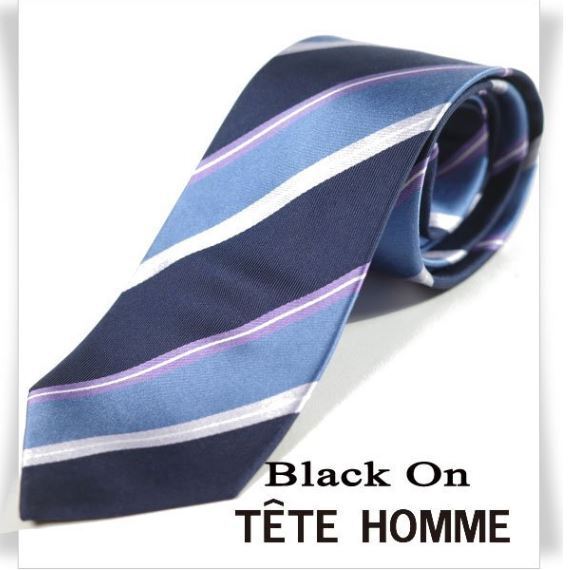 新品 未使用 Black On TETE HOMME テットオム シルク ネクタイ 織柄 ネイビー ブルー