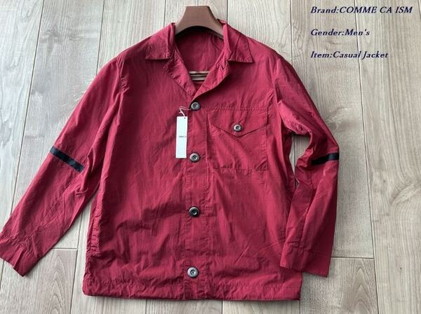 新品 定価1.2万円 COMME CA ISM コムサイズム メンズ サテンストレッチ ミリタリーデザイン シャツブルゾン ジャンパー レッド Sサイズ