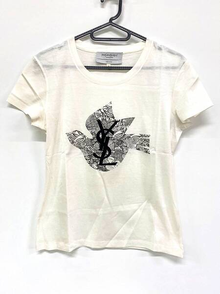 【即決/サイズS】 Yves Saint Laurent Tシャツ 半袖 ホワイト YSLロゴ コットン100% イタリア製 Made in ITALY イブサンローラン