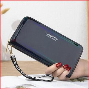 ■X64■ 長財布 ブラック 鏡面デザイン レディース 大容量 ラウンドファスナー 小銭入れ ウォレット カード入れ PU 高級感