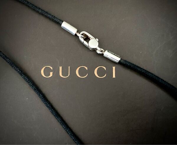 【即決/送料込み】正規品 GUCCI/グッチ レザーチョーカー/革紐/ネックレス ブラック×シルバー(45.5cm)