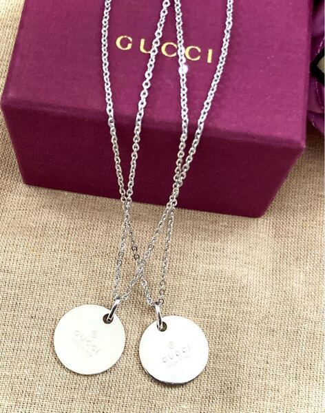 【即決/送料込み】GUCCI/グッチ ペアネックレス ラウンド/サークル/丸型 ネックレス/ペンダント(チェーン50cm)
