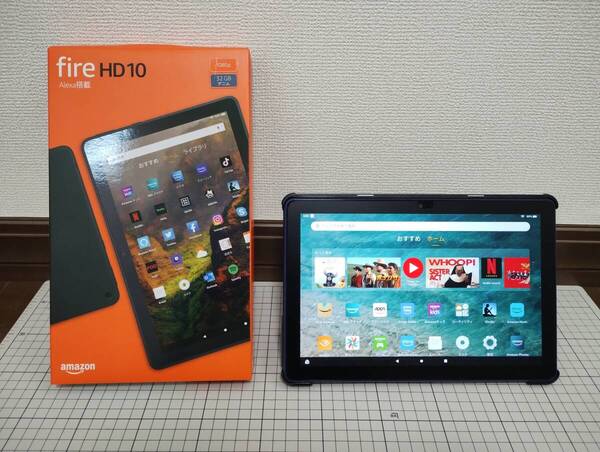■ 美品 格安即決! ”Fire HD 10 タブレット 第11世代 32GB デニム +スタンド機能付保護ケース グレー” 保護フィルム貼付け済 ■