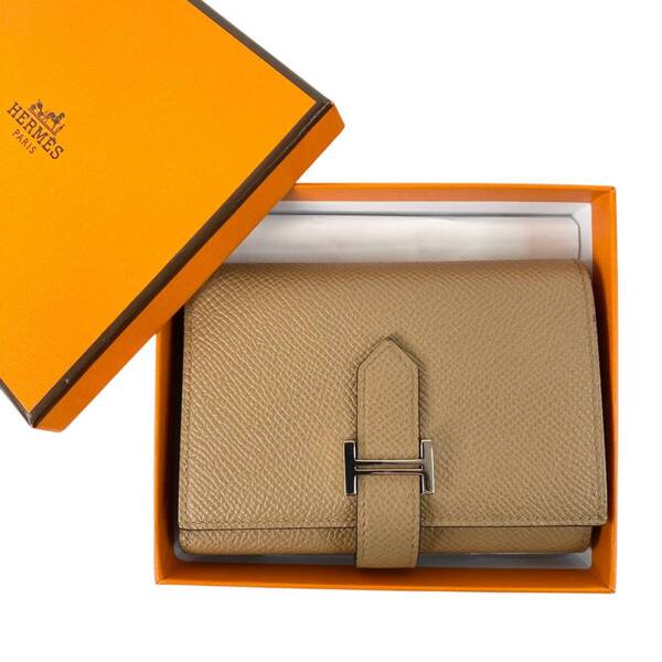 美品 エルメス HERMES レディース べアン コンビネ ヴェルソ チャイ 折り畳み財布 B刻印