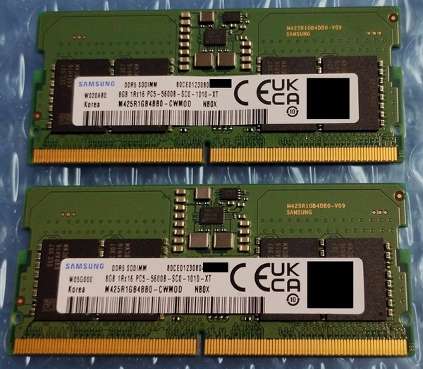 SAMSUNG DDR5-5600 SO-DIMM 8GB2枚組 合計16GB 動作品 ノートPC用・ミニPC用