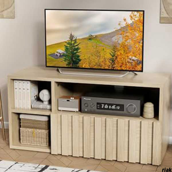 【収納力抜群の木目調テレビボード】 幅74cm 24〜32型対応 組立簡単 2段棚 扉付き収納 背面コード穴付き ウォールナットブラウン