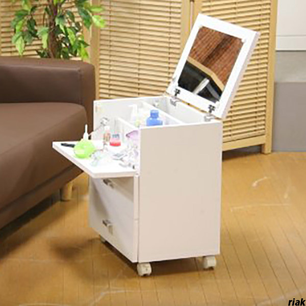 【コンパクトで大容量!】 ホワイト キャスター付き ドレッサー 角度調整ミラー コンパクトドレッサー 化粧台 収納 小型 シンプル